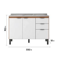 Balcão Demóbile Firenze com 3 Portas, 2 Gavetas e 1 Prateleira + Pia para Cozinha Ghelplus King com Válvula - 120x53cm - 8