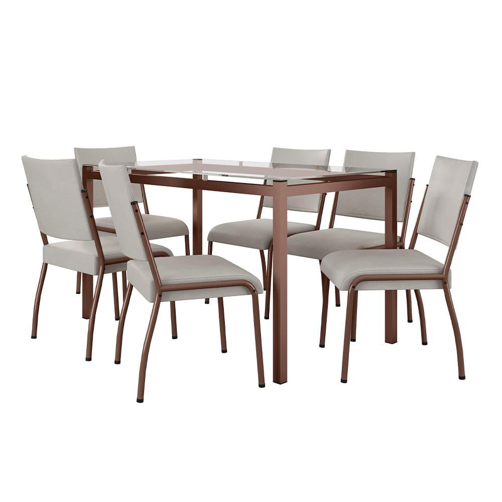 Mesa de Jantar Retangular Fabone Alexa Tampo de Vidro 140x80cm com 6 Cadeiras Dora Revestidas em Courino - 2