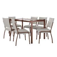 Mesa de Jantar Retangular Fabone Alexa Tampo de Vidro 140x80cm com 6 Cadeiras Dora Revestidas em Courino - 2