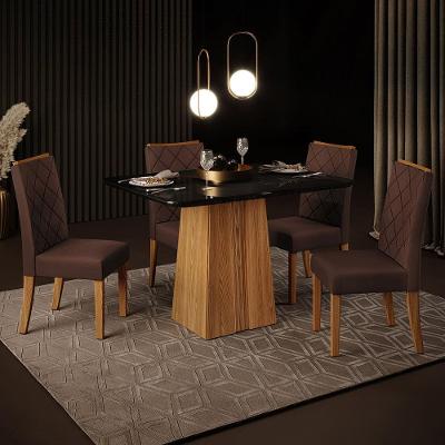 Mesa de Jantar Retangular DJ Móveis Raquel Plus com 4 Cadeiras Revestidas em Suede e Veludo