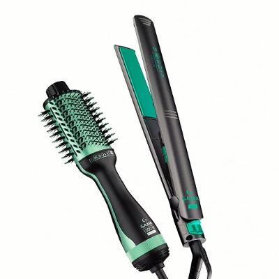 Prancha GA.Ma Italy Babosa 220°C com Ceramic Íons e Cabo Giratório - Preta/Verde + Escova Secadora Babosa Brush 3D 1200W - Preta/Verde