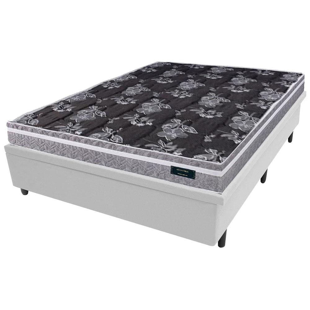 Colchão de Casal Globalflex Versalitis D33 + Base Box MGA Lift Cotton com Baú e Pistão à Gás 58x138x188cm - Cinza/Branco/Preto Floral - 1