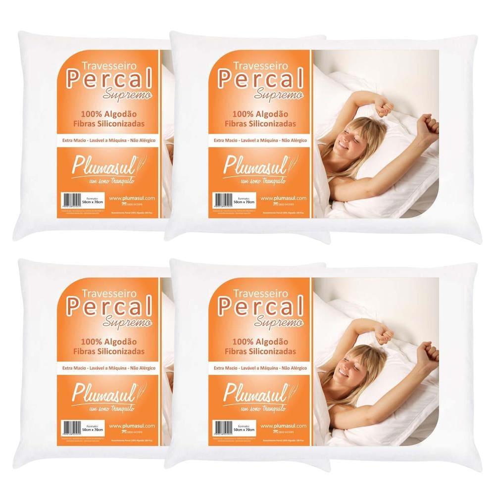 Travesseiros Plumasul FibraSiliconizada em Percal 180 Fios 50 x 70 cm Brancos - 4 Unidades - 1