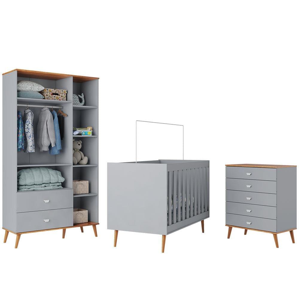 Guarda-Roupa Bartira Ternura com 5 Nichos, 2 Portas, 2 Gavetas + Cômoda Ternura com 5 Gavetas + Berço Móveis Estrela Ternura - 3