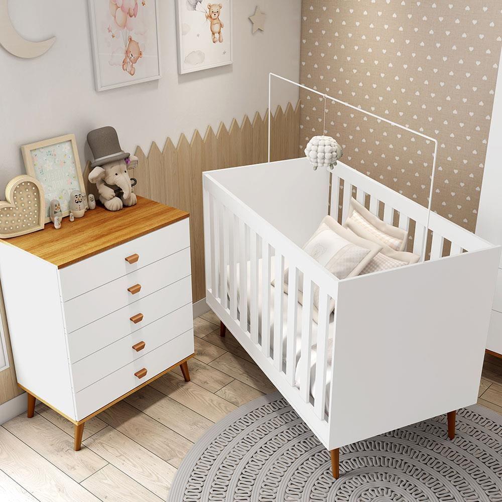 Guarda-Roupa Bartira Ternura com 3 Portas, 2 Gavetas + Cômoda Ternura com 5 Gavetas + Berço Móveis Estrela Ternura - 4