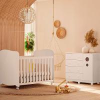 Berço Americano + Cômoda Infantil Peroba Duda Plus com 1 Porta, 4 Gavetas e 1 Prateleira - 95,3cm de largura - 1