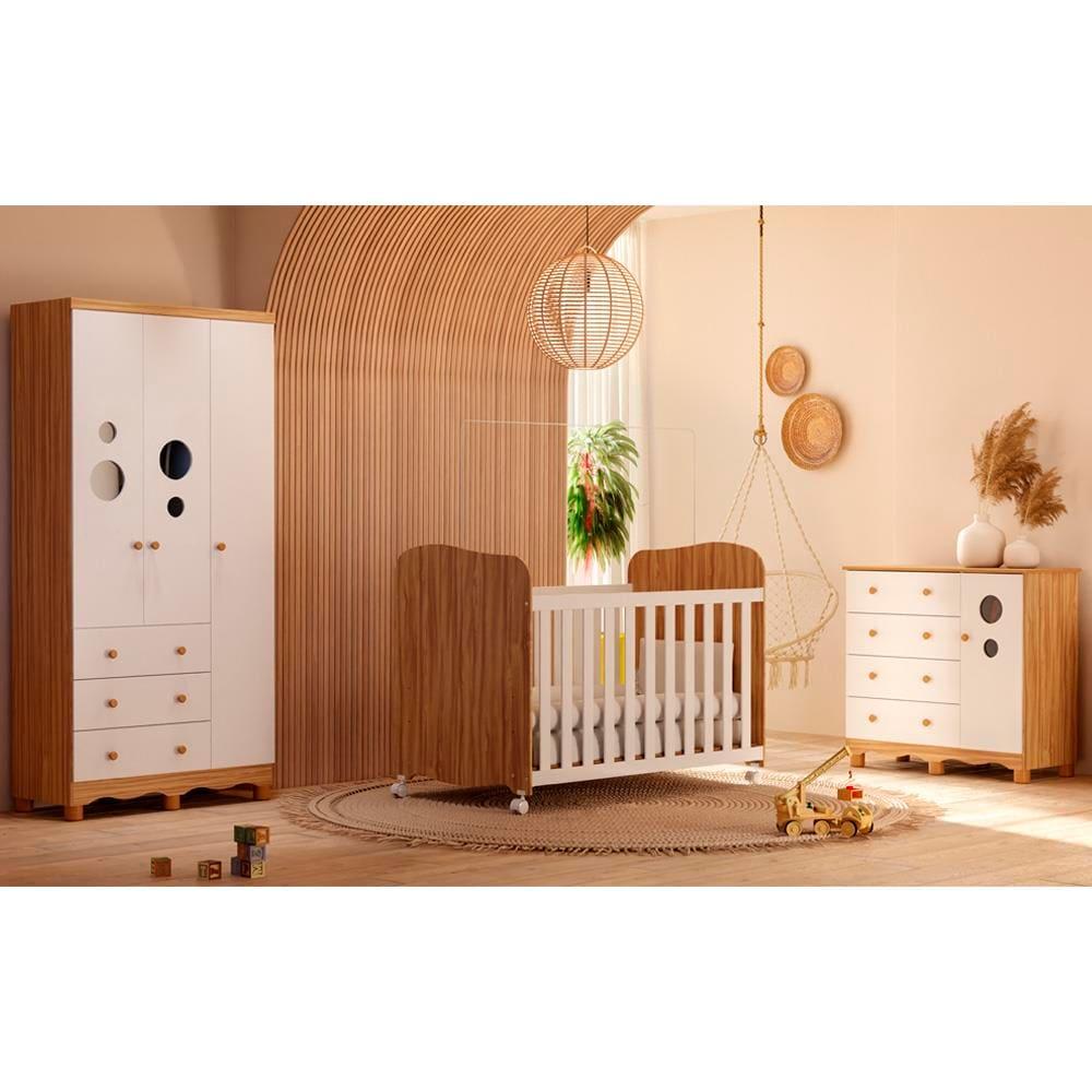 Guarda-Roupa Infantil Peroba Móveis Duda com 3 Portas, 3 Gavetas + Cômoda Duda Plus com 4 Gavetas - 1