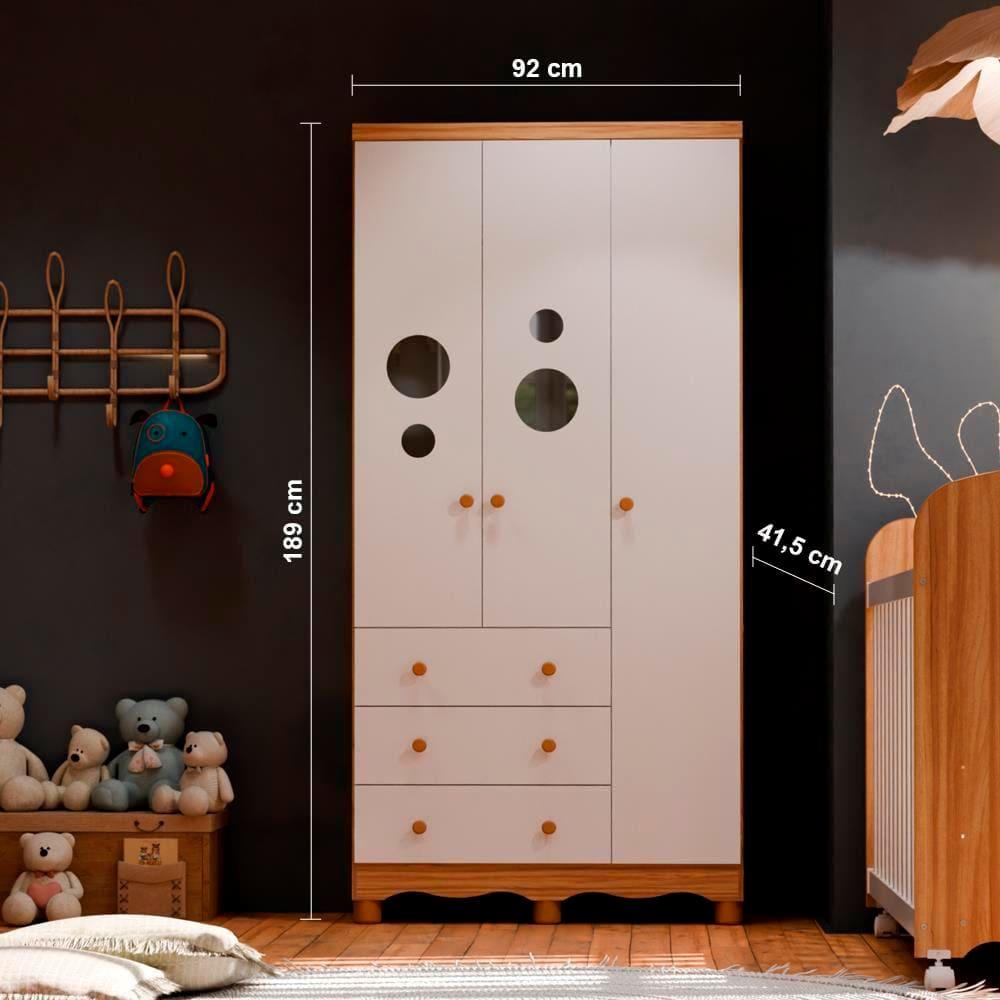 Guarda-Roupa Infantil Peroba Móveis Duda com 3 Portas, 3 Gavetas + Cômoda Duda Plus com 4 Gavetas - 5