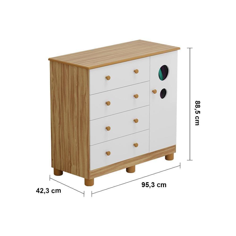 Guarda-Roupa Infantil Peroba Móveis Duda com 3 Portas, 3 Gavetas + Cômoda Duda Plus com 4 Gavetas - 6