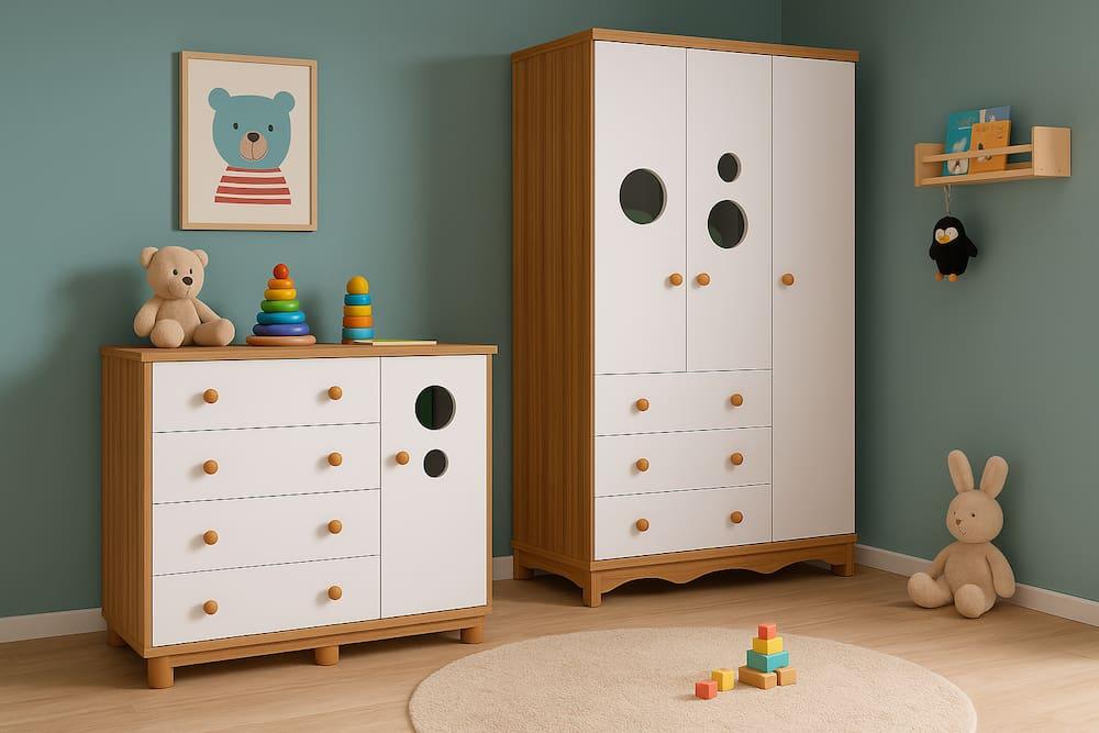 Guarda-Roupa Infantil Peroba Móveis Duda com 3 Portas, 3 Gavetas + Cômoda Duda Plus com 4 Gavetas - 8