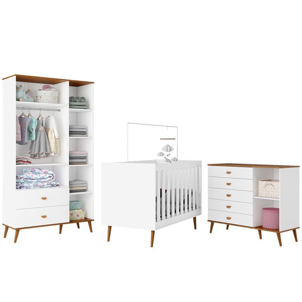Guarda-Roupa Bartira Ternura com 3 Portas, 2 Gavetas + Cômoda Ternura com 5 Gavetas e 1 Porta + Berço Mini Cama Móveis Estrela Ternura - 3