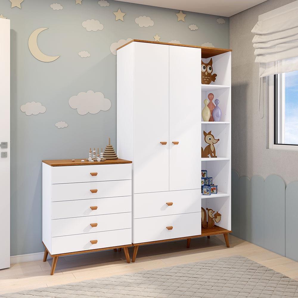 Guarda-Roupa Bartira Ternura com 5 Nichos, 2 Portas, 2 Gavetas + Cômoda Bartira Ternura com 5 Gavetas - 1