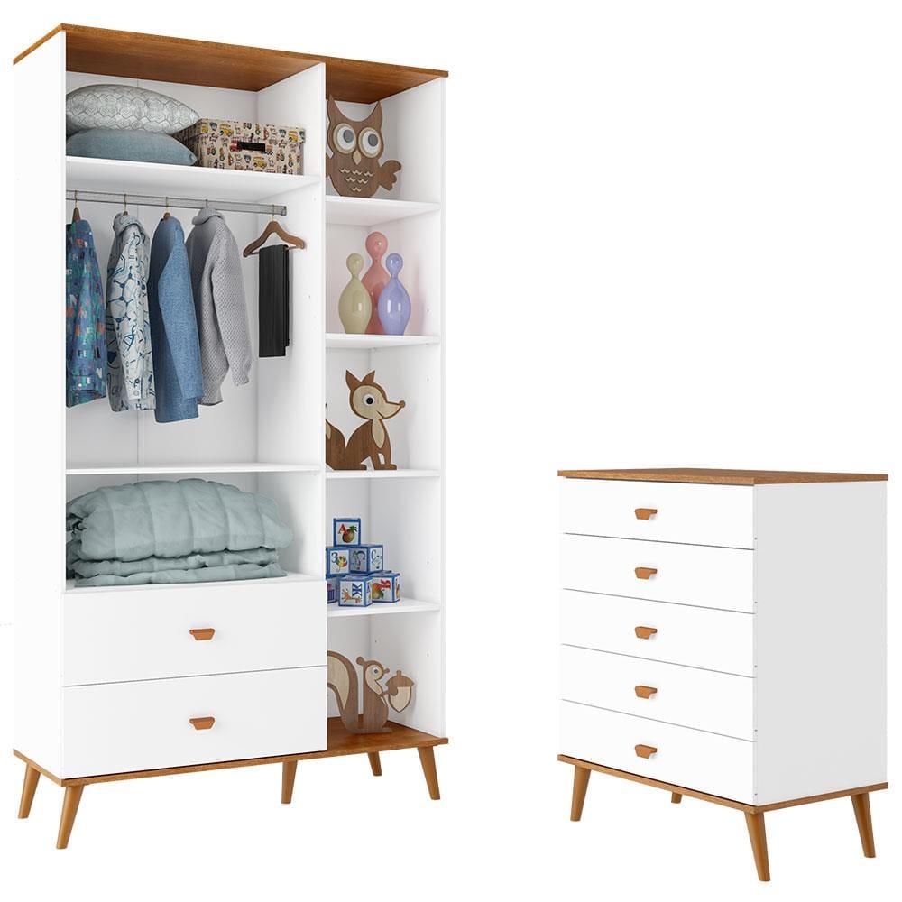 Guarda-Roupa Bartira Ternura com 5 Nichos, 2 Portas, 2 Gavetas + Cômoda Bartira Ternura com 5 Gavetas - 3