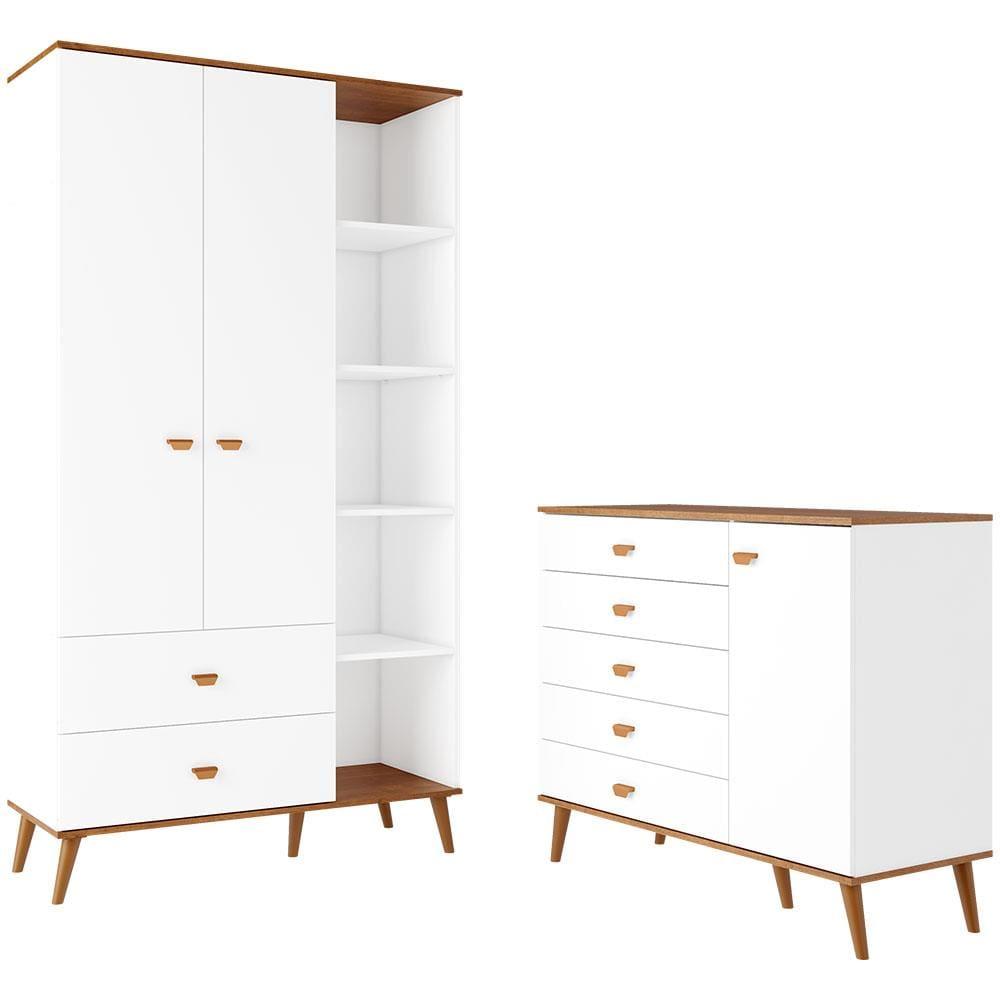 Guarda-Roupa Bartira Ternura com 5 Nichos, 2 Portas, 2 Gavetas + Cômoda Bartira Ternura com 5 Gavetas e 1 Porta - 2