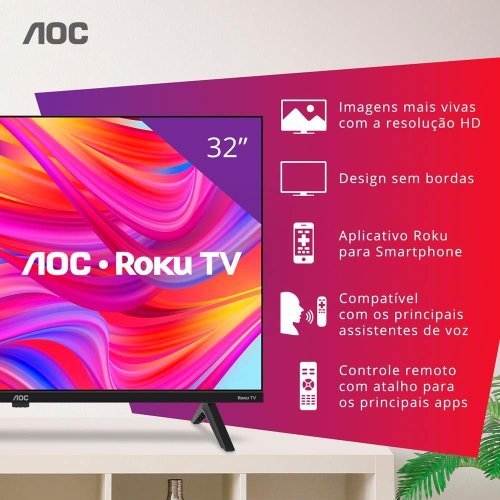 Smart TV 32" HD AOC 32S5045/78G com Roku TV, Comando de Voz, HDMI, USB Wi-Fi e Conversor Digital - 3