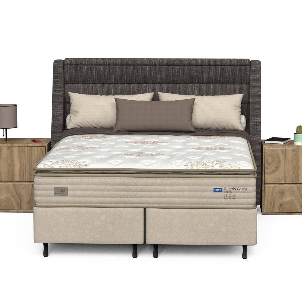 Cama Box Queen Size Probel Guarda Costas Vitality Revestida em Tecido Suede + Colchão com Pillow Super e Molas Ensacadas 30x158x188cm – Branca e Marfi - 5