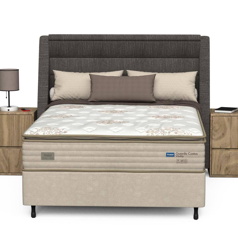 Cama Box Casal Probel Guarda Costas Vitality Revestida em Tecido Suede + Colchão com Pillow Super e Molas Ensacadas 30x138x188 cm – Branca e Marfim - 5