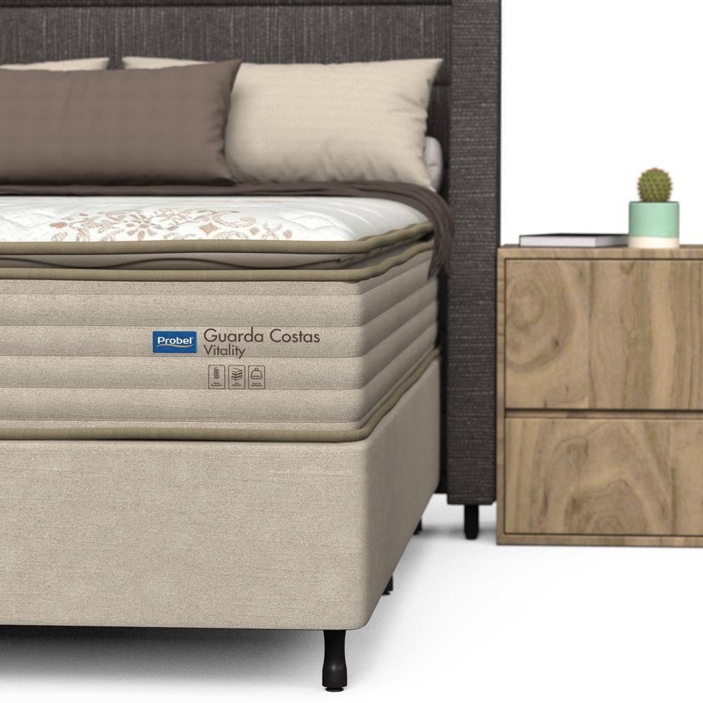 Cama Box Casal Probel Guarda Costas Vitality Revestida em Tecido Suede + Colchão com Pillow Super e Molas Ensacadas 30x138x188 cm – Branca e Marfim - 7