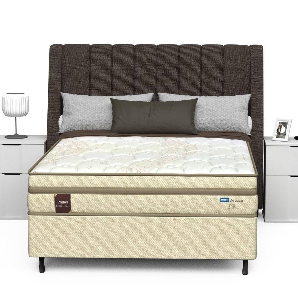 Cama Box Casal Probel Arezzo Revestido em Tecido Jacquard + Colchão com Pillow Euro e Molas Ensacadas Individualmente 26x138x188cm - Bege e Branca - 4