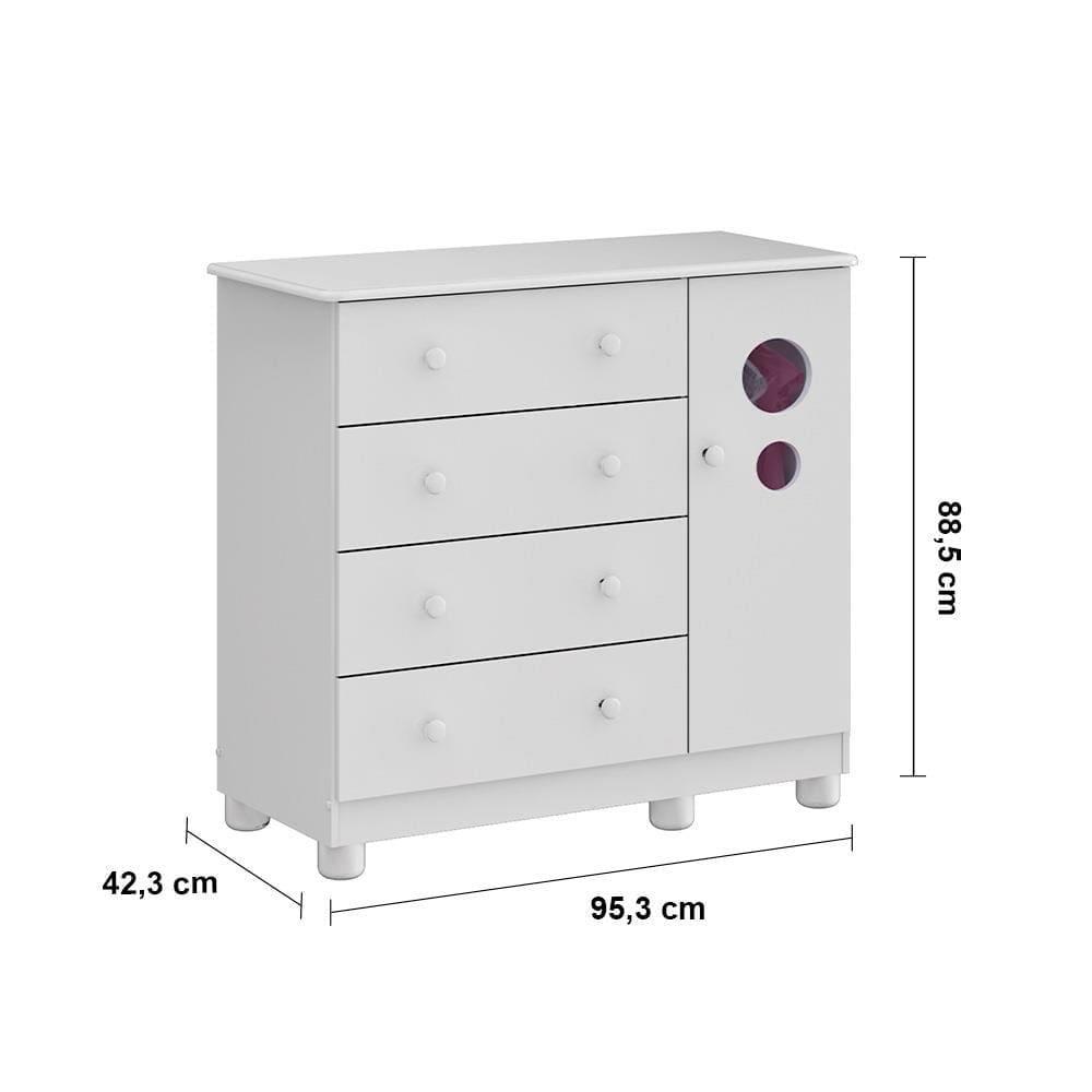 Guarda-Roupa Infantil Peroba Duda Plus, 86 cm de Largura + Cômoda com 1 Porta, 4 Gavetas, 1 Prateleira, 95,3 cm de Largura + Berço Americano - 6