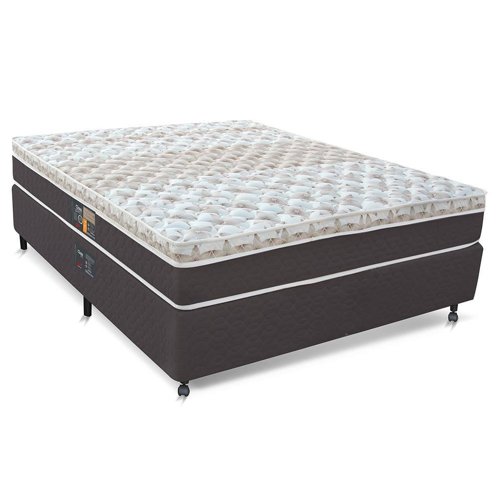 Cama Box Casal Castor Sleep Class Hibrido com Mola Ensacada 64x138x188cm – Branco, Cinza e Marrom - 1