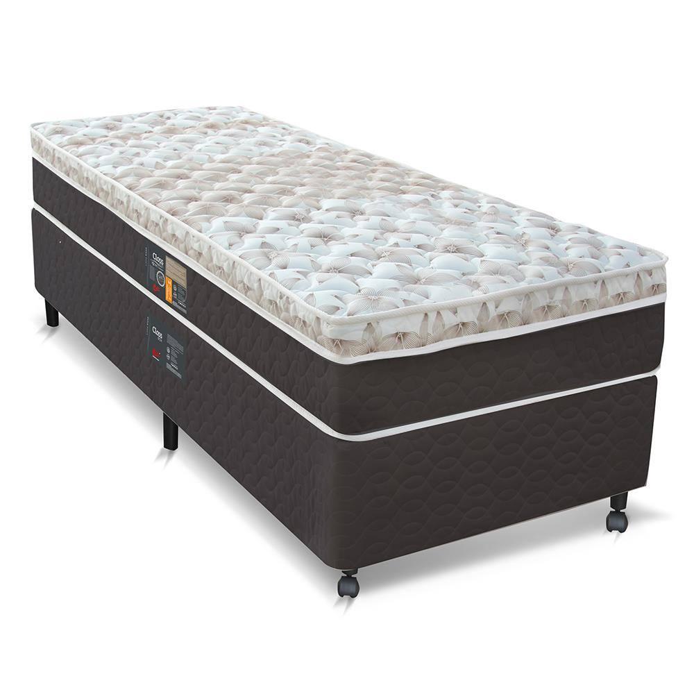 Cama Box Solteirão Castor Sleep Class Hibrido com Mola Ensacada 64x96x203cm – Branco, Cinza e Marrom - 1