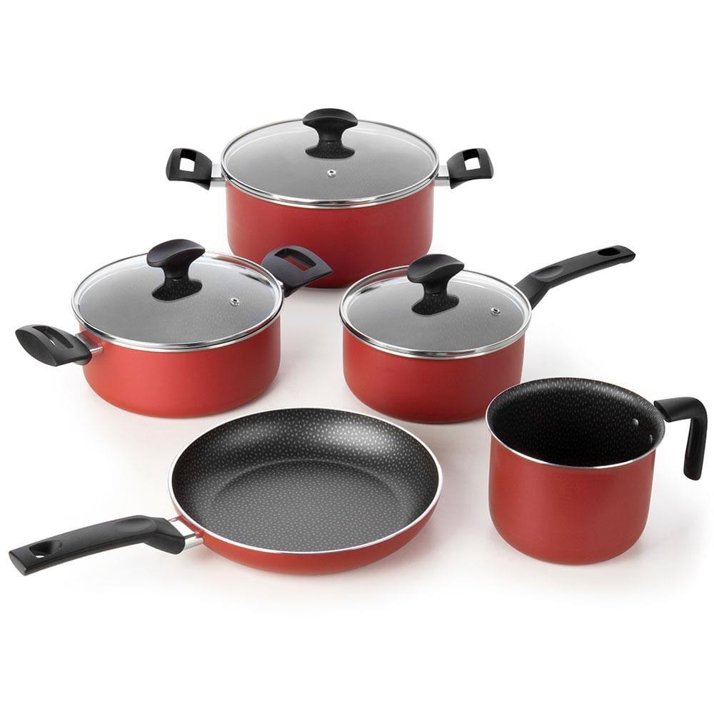 Conjunto de Panelas 5 Peças Multiflon Amora com Revestimento Antiaderente Ultra7 e Tampas de Vidro - Vermelho Matte - 2