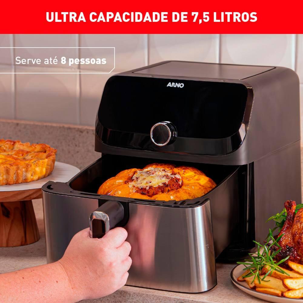 Fritadeira Elétrica Sem Óleo Air Fryer Arno AFD7 7,5L Mega Digital – Inox/Preta - 3