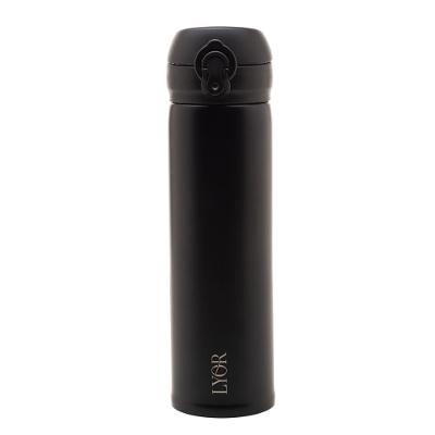 Garrafa Térmica Lyor Dupla Parede de Aço Inox com Tampa Flip Preta - 410ml