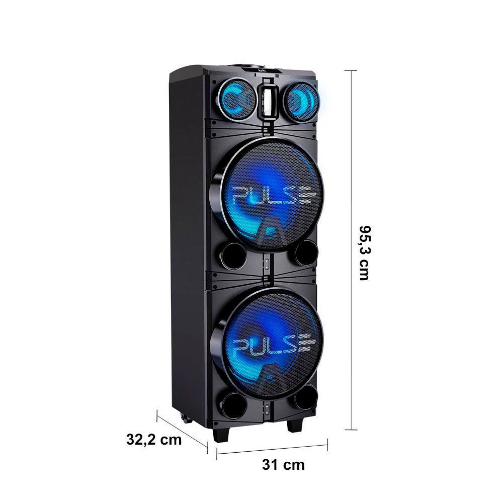 Torre de Som Pulse Storm SP514 com Iluminação LED, Bluetooth, Entradas de Microfones e Rádio FM- 1500W RMS - 6
