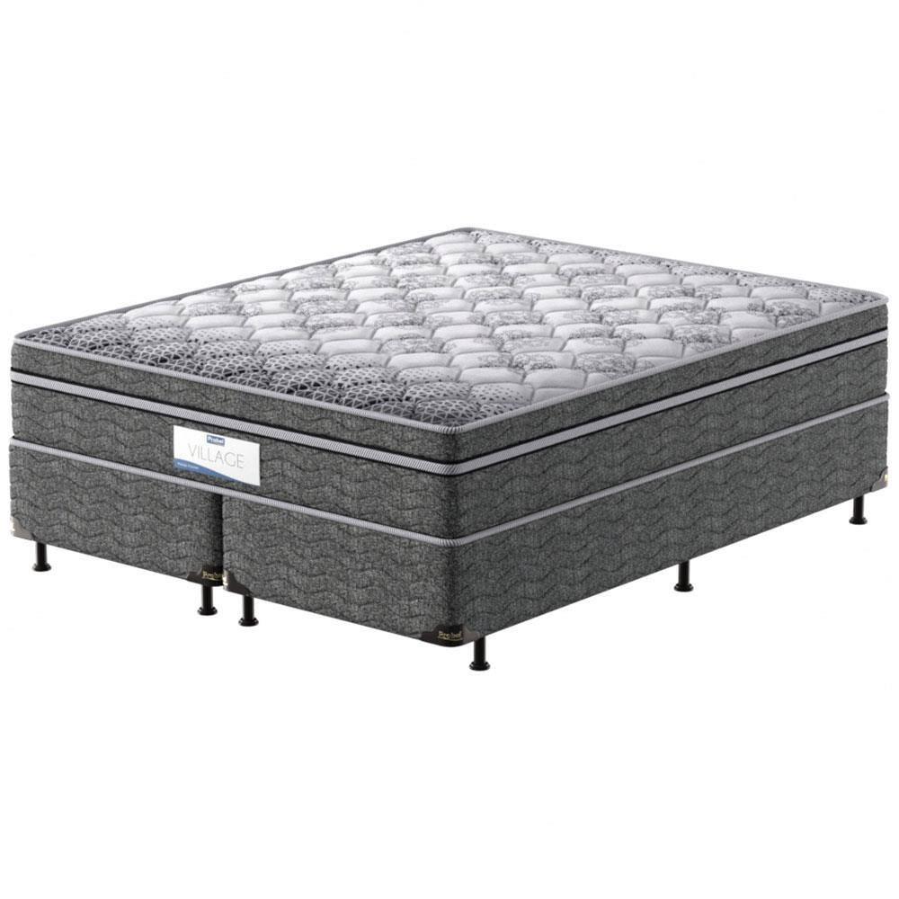 Cama Box King Size Probel Village D28 com Molas Ensacadas e Pillow Euro 68x193x203cm - Branco/Preto - 2