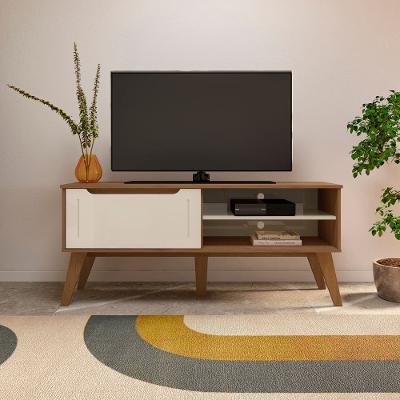 Rack Artely Lotus com 1 Porta e 2 Nichos, 134cm de Largura, Ideal para TV de até 60`` – Cinamomo/Off White