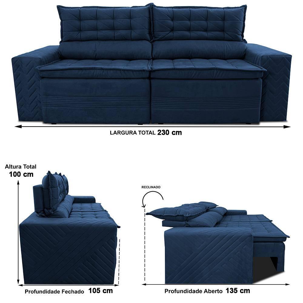 Sofá 4 Lugares Cama inBox Cielo com Assento Retrátil, Encosto Reclinável em Suede Velusoft e 230cm de Largura - 6