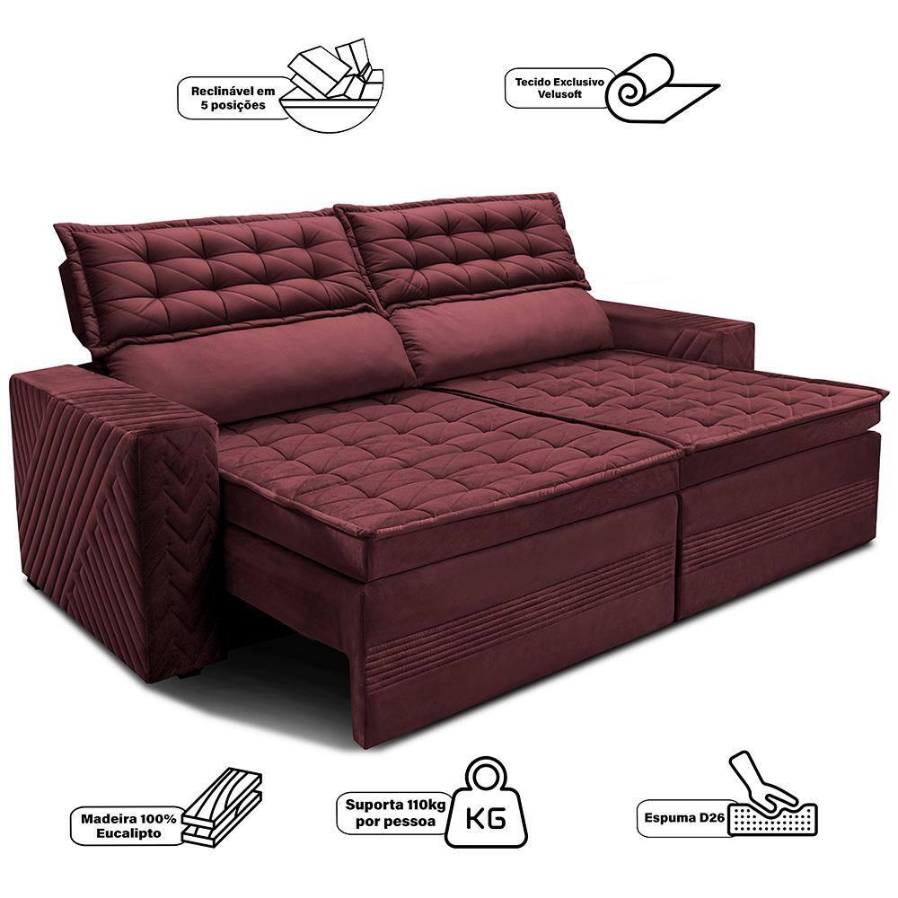 Sofá 4 Lugares Cama inBox Cielo com Assento Retrátil, Encosto Reclinável em Suede Velusoft e 230cm de Largura - 5