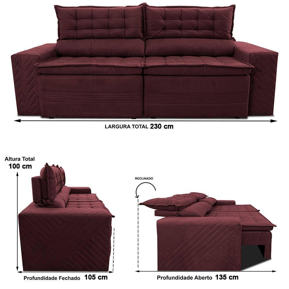 Sofá 4 Lugares Cama inBox Cielo com Assento Retrátil, Encosto Reclinável em Suede Velusoft e 230cm de Largura - 6