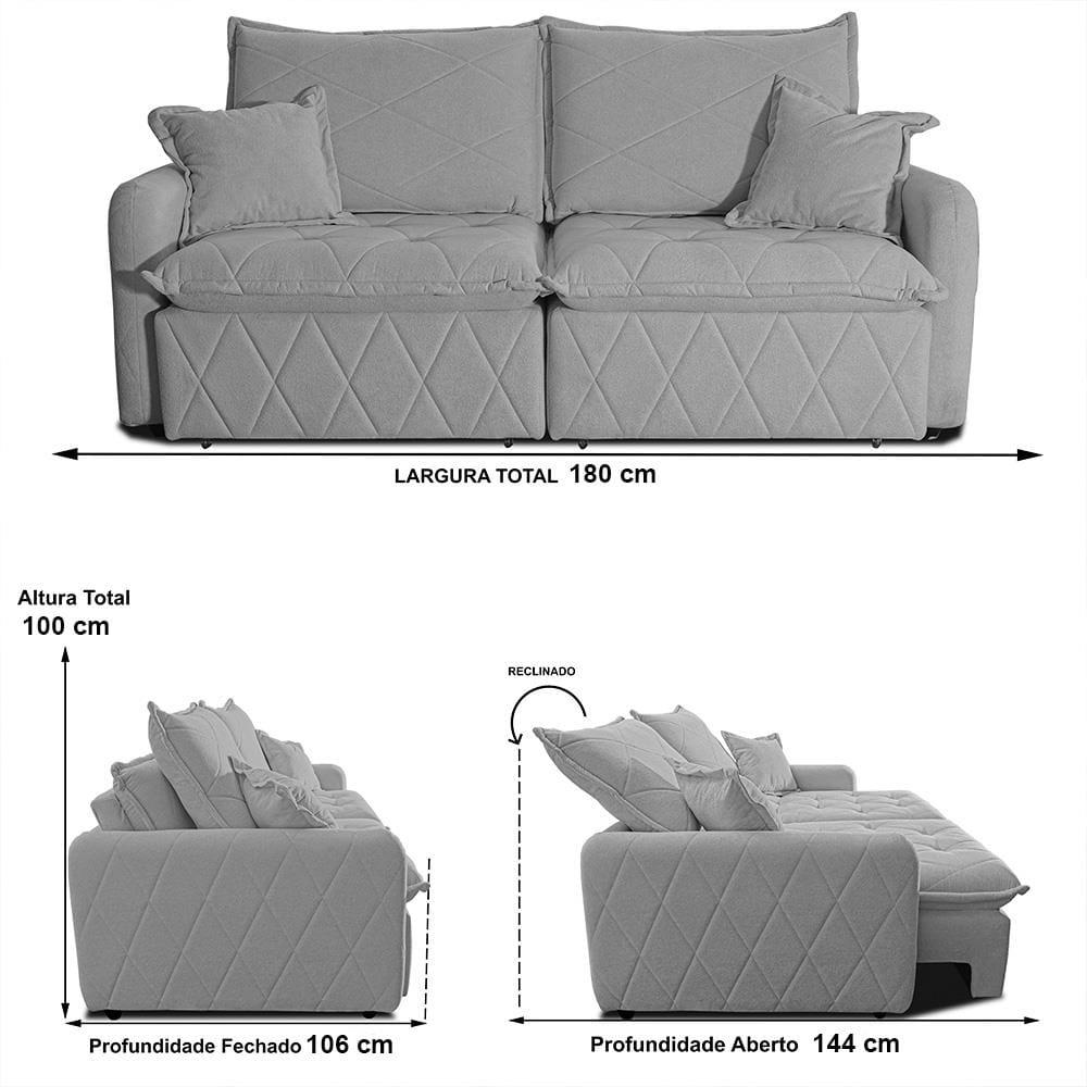 Sofá 3 Lugares Cama inBox Sublime Retrátil e Reclinável Revestido em Bouclé - 180cm de largura - 5