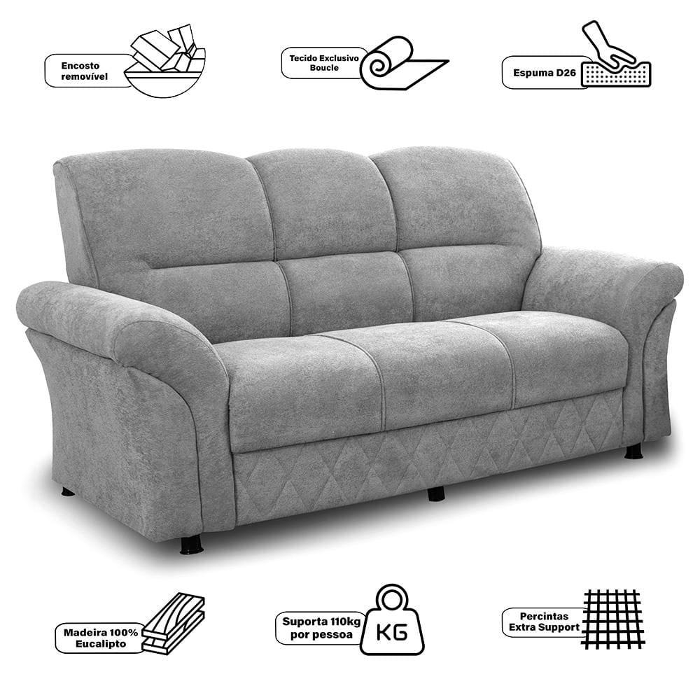 Sofá 3 Lugares Cama inBox Mourato com 187cm de Largura e Revestido em Bouclé - 5