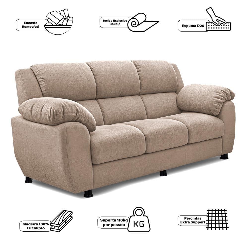 Sofá 3 Lugares Cama inBox Paris com 202cm de Largura e Revestido em Bouclé - 5