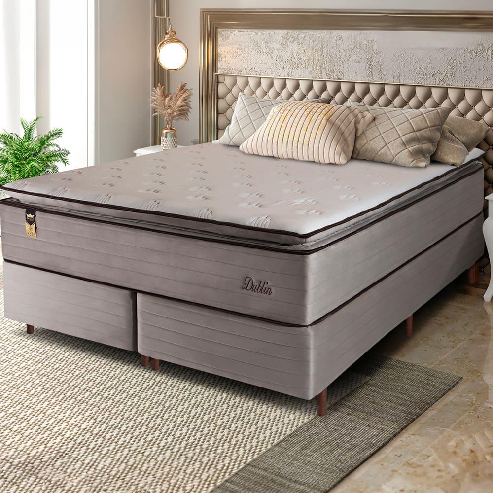 Cama Box Bipartida Queen Size Hellen Dublin com Molas Ensacadas e Espuma D33 73x158x198 cm - Bege - 1