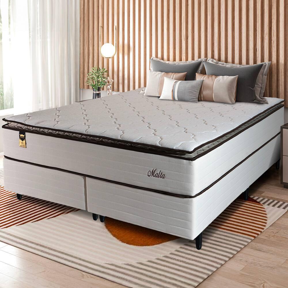 Cama Box Bipartida Queen Size Hellen Malta Linho com Molas Ensacadas e Espuma D26 66x158x198 cm – Bege - 1
