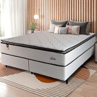 Cama Box Bipartida Queen Size Hellen Malta Linho com Molas Ensacadas e Espuma D26 66x158x198 cm – Bege - 1