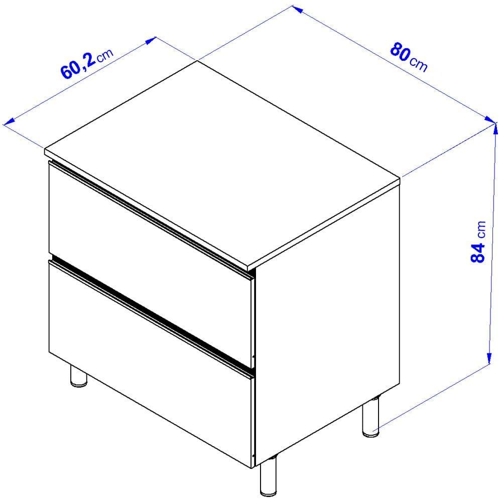 Balcão Bartira Cristal em MDP com 2 Gavetões, 80cm de largura - Lâmina de Mel/Azul Royal - 4