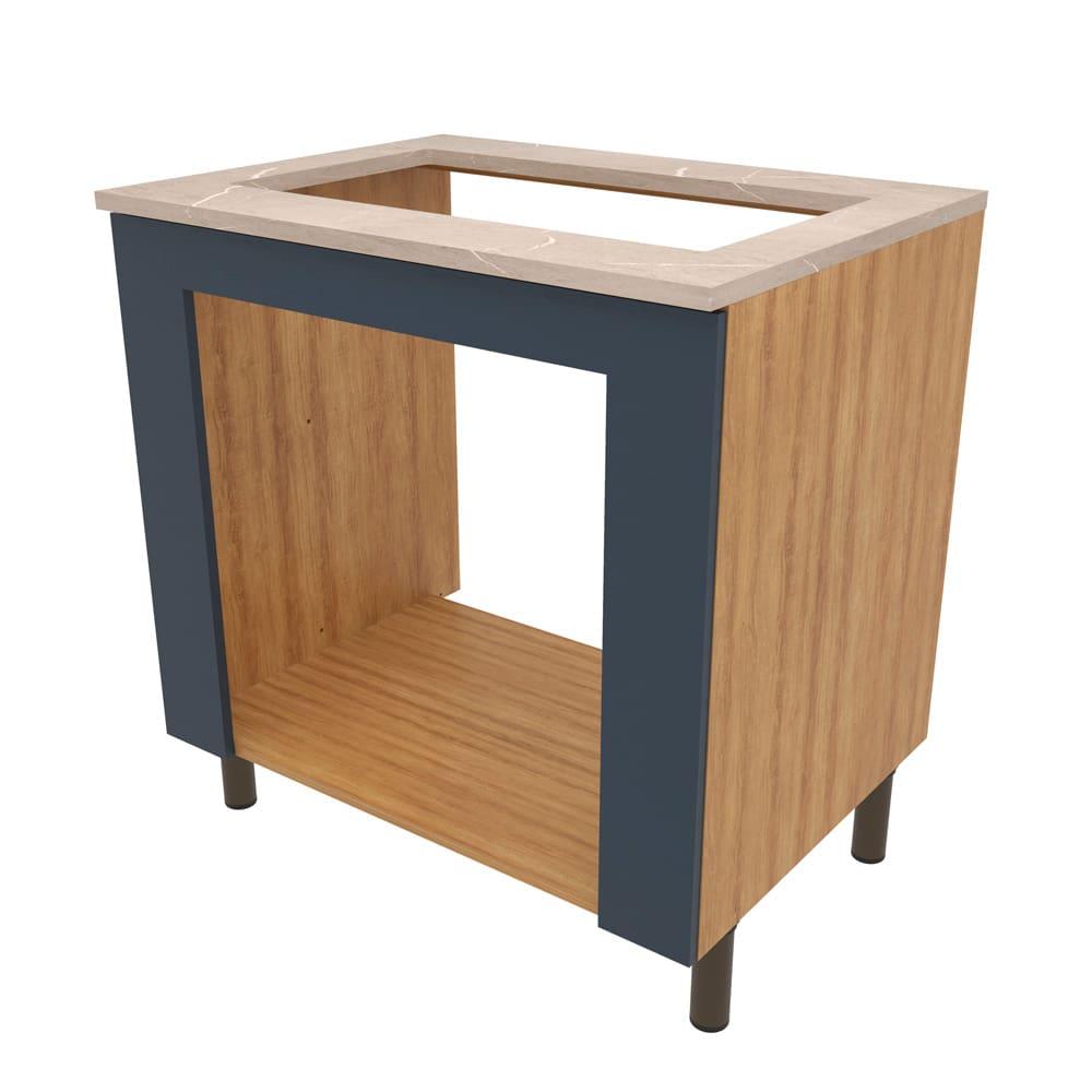 Balcão Bartira Cristal em MDP para Forno e Cooktop 5 Bocas, 80cm de largura - Lâmina de Mel/Azul Royal - 1