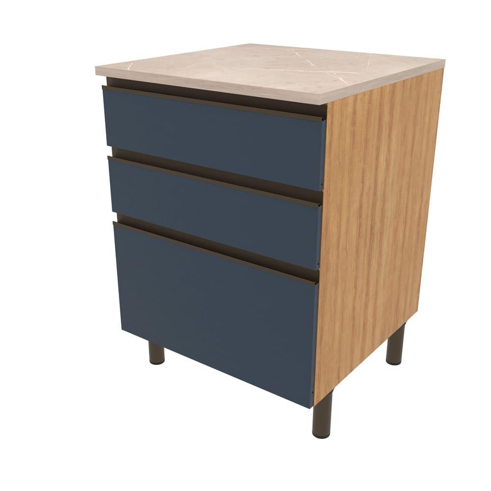 Balcão Bartira Cristal em MDP com 2 Gavetas, 1 Gavetão, 60cm de largura - Lâmina Mel/Azul Royal - 1