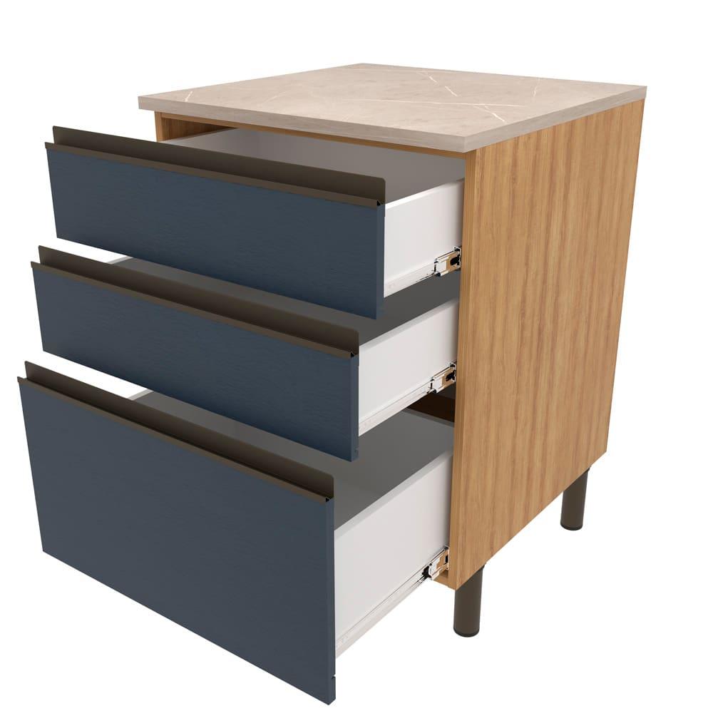 Balcão Bartira Cristal em MDP com 2 Gavetas, 1 Gavetão, 60cm de largura - Lâmina Mel/Azul Royal - 3