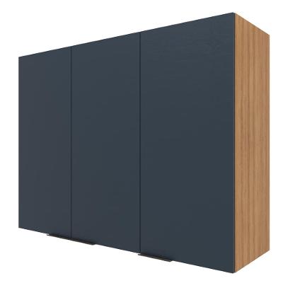 Armário Aéreo Bartira Cristal com 3 Portas, 3 Prateleiras e 120cm de largura - Lâmina Mel/Azul Royal