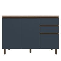 Balcão Bartira Cristal em MDP com 2 Portas e 3 Gavetas, 120,1cm de largura - Lâmina de Mel/Azul Royal - 2