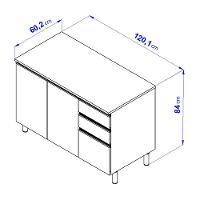Balcão Bartira Cristal em MDP com 2 Portas e 3 Gavetas, 120,1cm de largura - Lâmina de Mel/Azul Royal - 4
