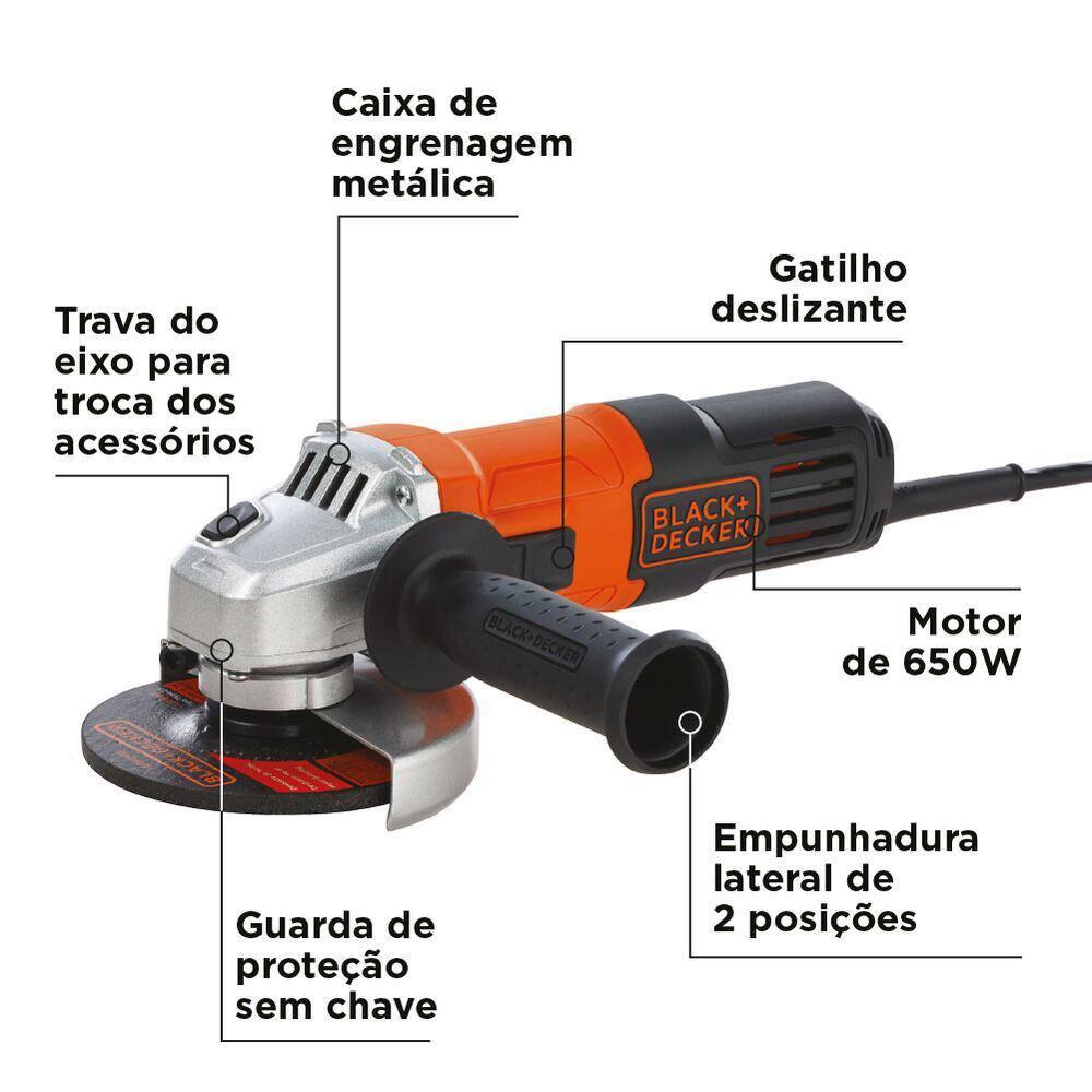 Esmerilhadeira Angular 4.1/2" Black Decker G650 - 650W - 3