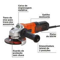 Esmerilhadeira Angular 4.1/2" Black Decker G650 - 650W - 3